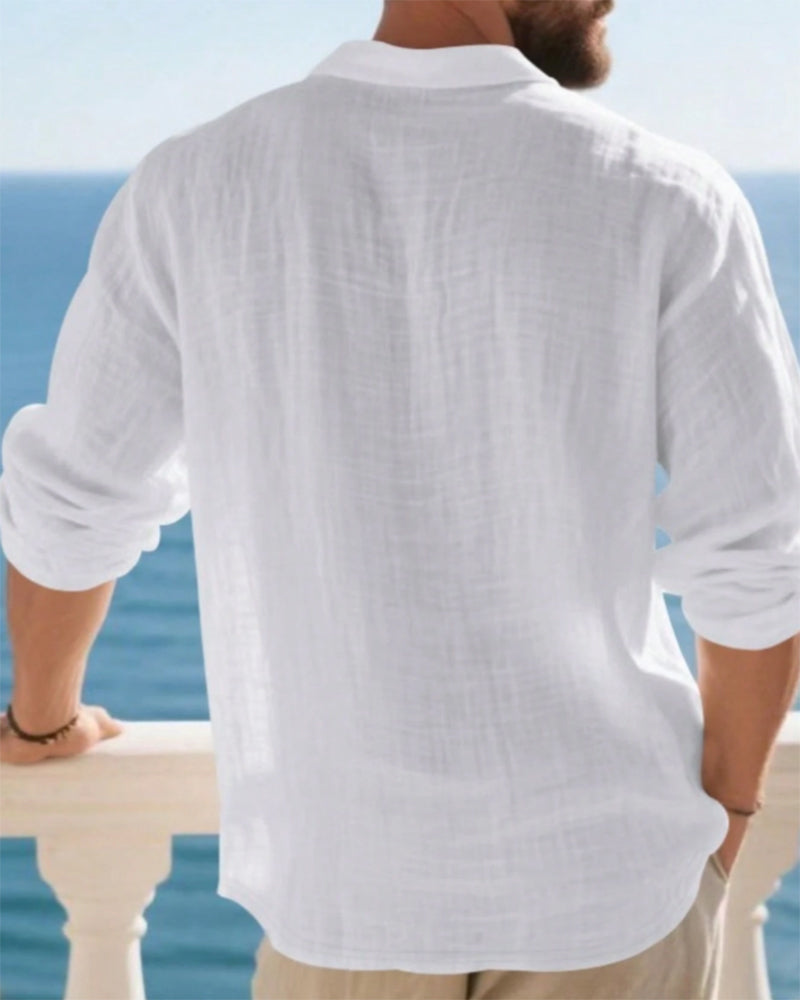 Overhemd Heren Lichtgewicht Los Linnen Lange Mouw Polo