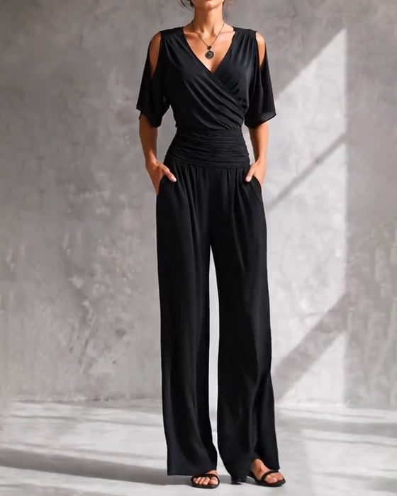 Jumpsuit V-Hals Crossover Koude Schouder Taille Zak