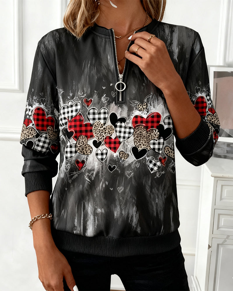 Sweatshirt Met Half-Zip En Hartprint