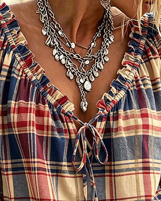 Blouse V-Hals Strik Ruit