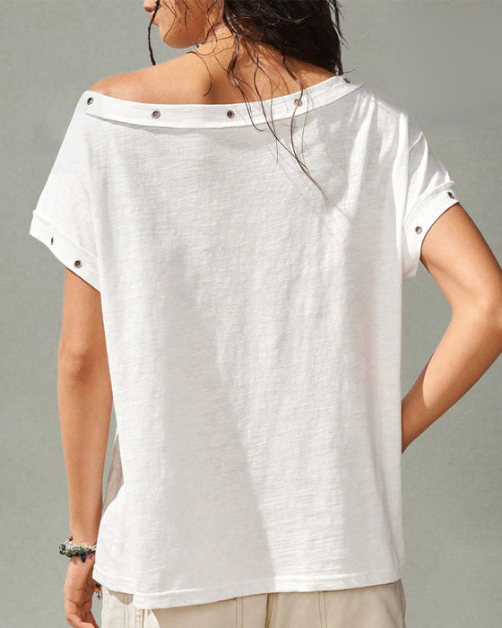 T-Shirt Enkel Schouder Klinknagel Effen