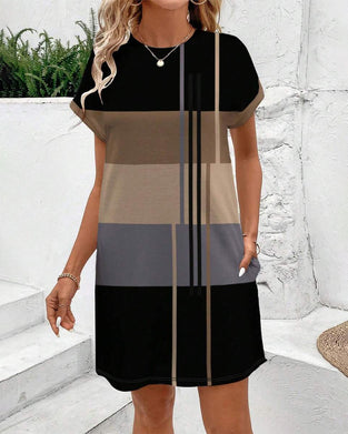 Jurk Ronde Hals Mode Casual Gedrukt