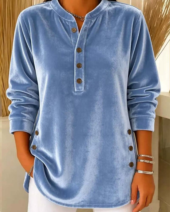 Blouse Casual Lange Mouw Henley