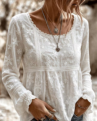 Blouse Ronde Hals Gerimpeld Kant