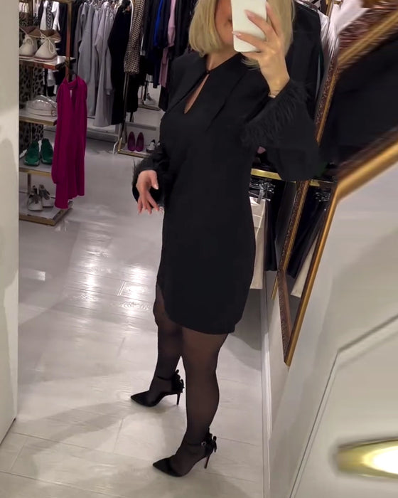 Effen Kleur Rechte Jurk Met Lange Mouwen