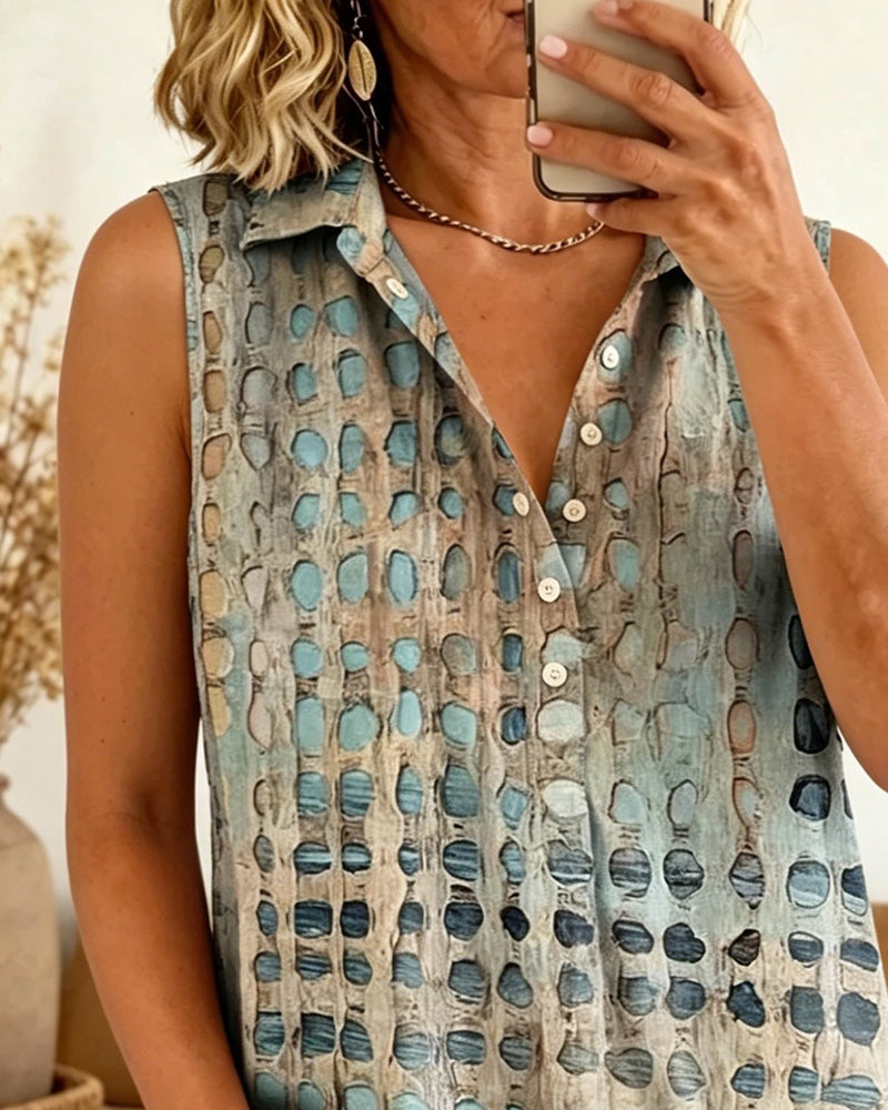 Casual Gestippelde Blouse Met Knoppen