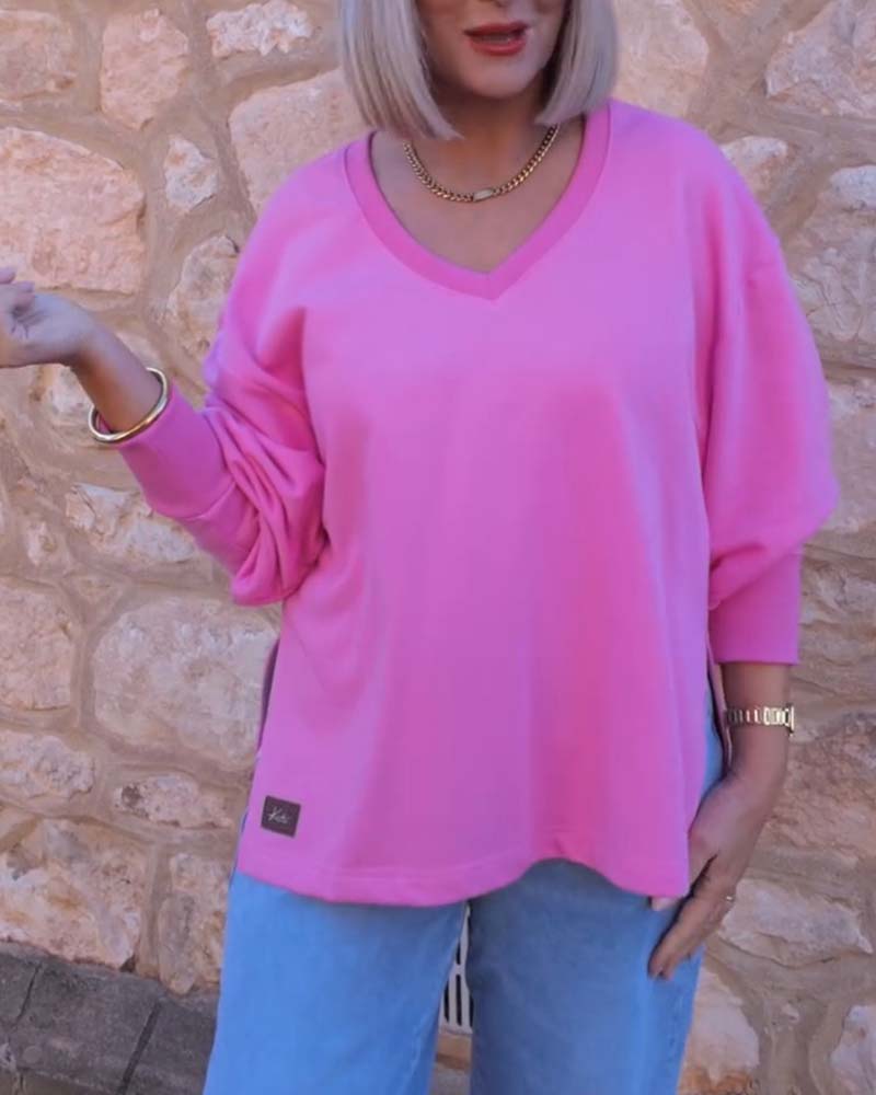 Sweater V-Hals Effen Kleur