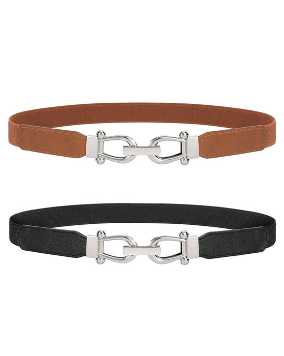 Dames Stretch Taille Riem Retro Elastische Smalle Riem Voor Dames Met Gouden Gesp