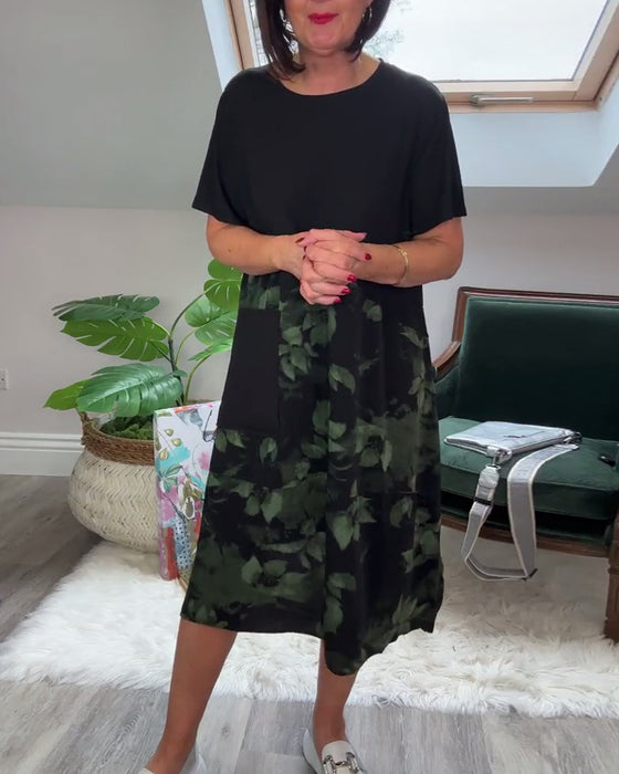 Casual patchworkjurk met ronde hals en bloemenprint
