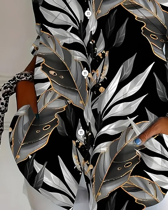 Blouse Blad Print Lange Mouw