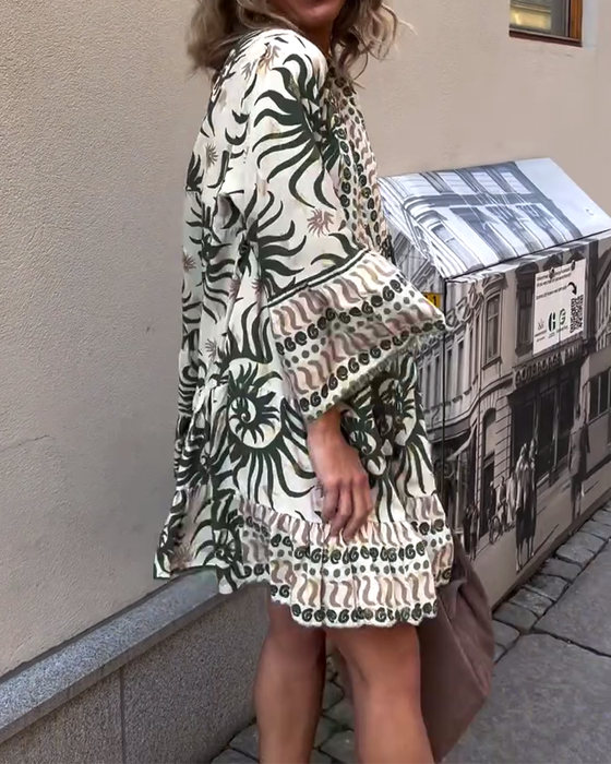 Jurk Klokmouw Los Gedrukt Vakantie