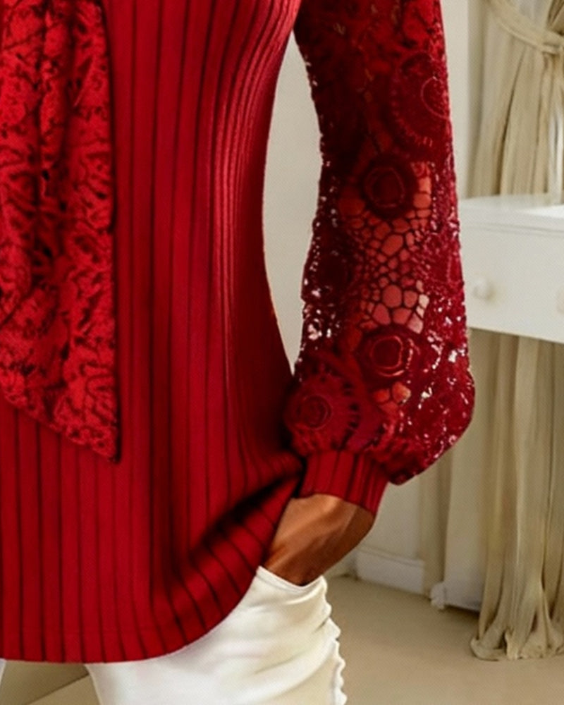 Effen Blouse Met Strikdas En Gestreept Patroon