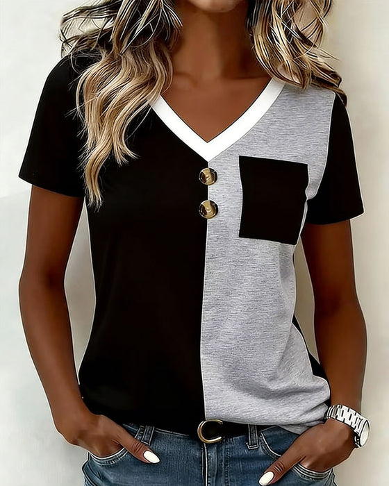 T-Shirt V-Hals Contrast Zak