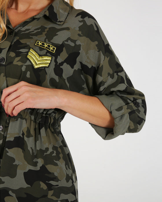 Camouflage Gedrukte Jurk Lange Mouwen