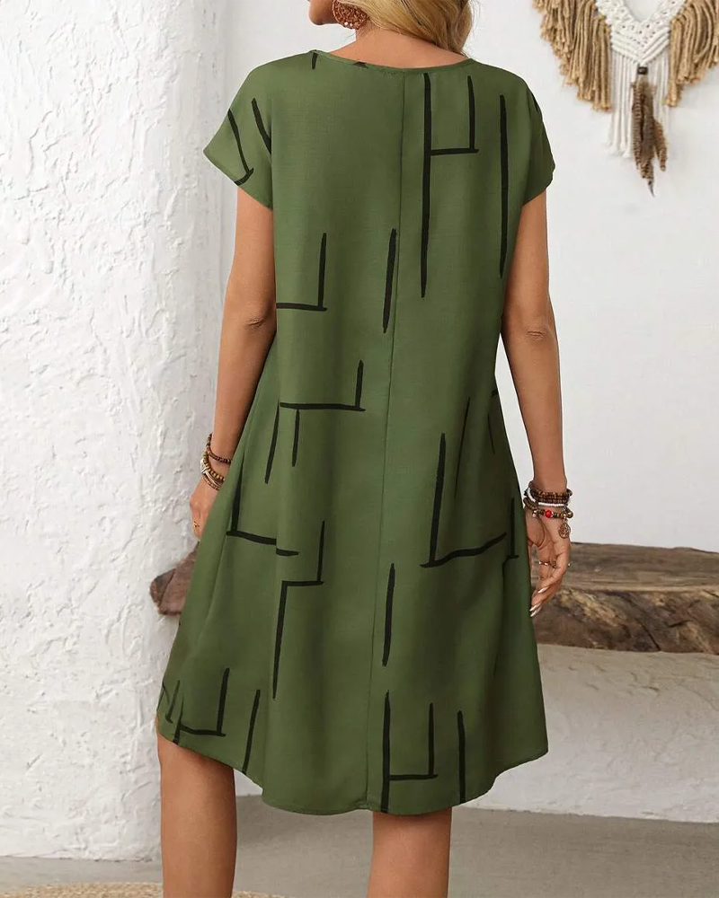 Jurk Abstracte Lijn Katoen En Linnen