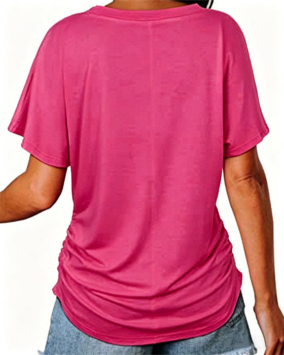T-Shirt Geplisseerd Effen V-Hals