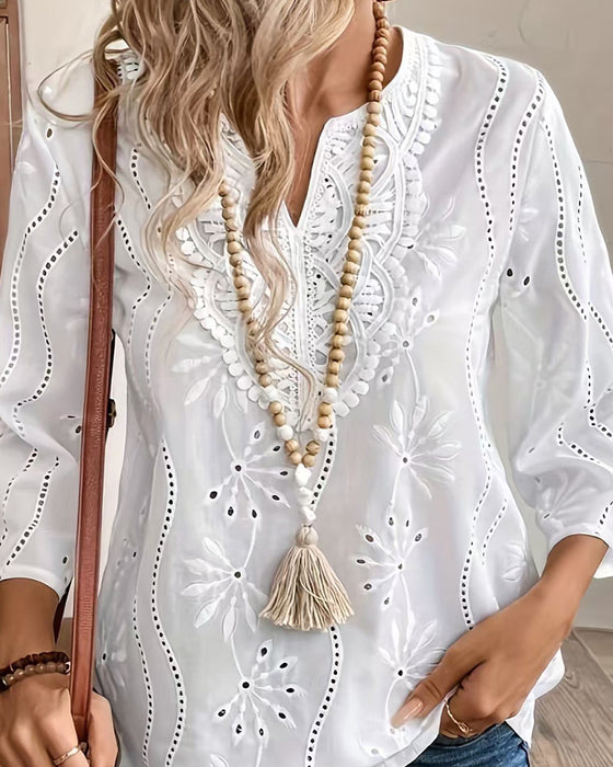 Blouse Casual Effen Kleur V-Hals