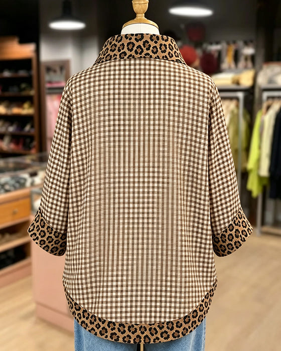 Blouse Slag Luipaard Patchwork Ruit