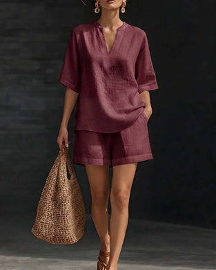 Set Casual Ellebooglange Mouw Top En Shorts