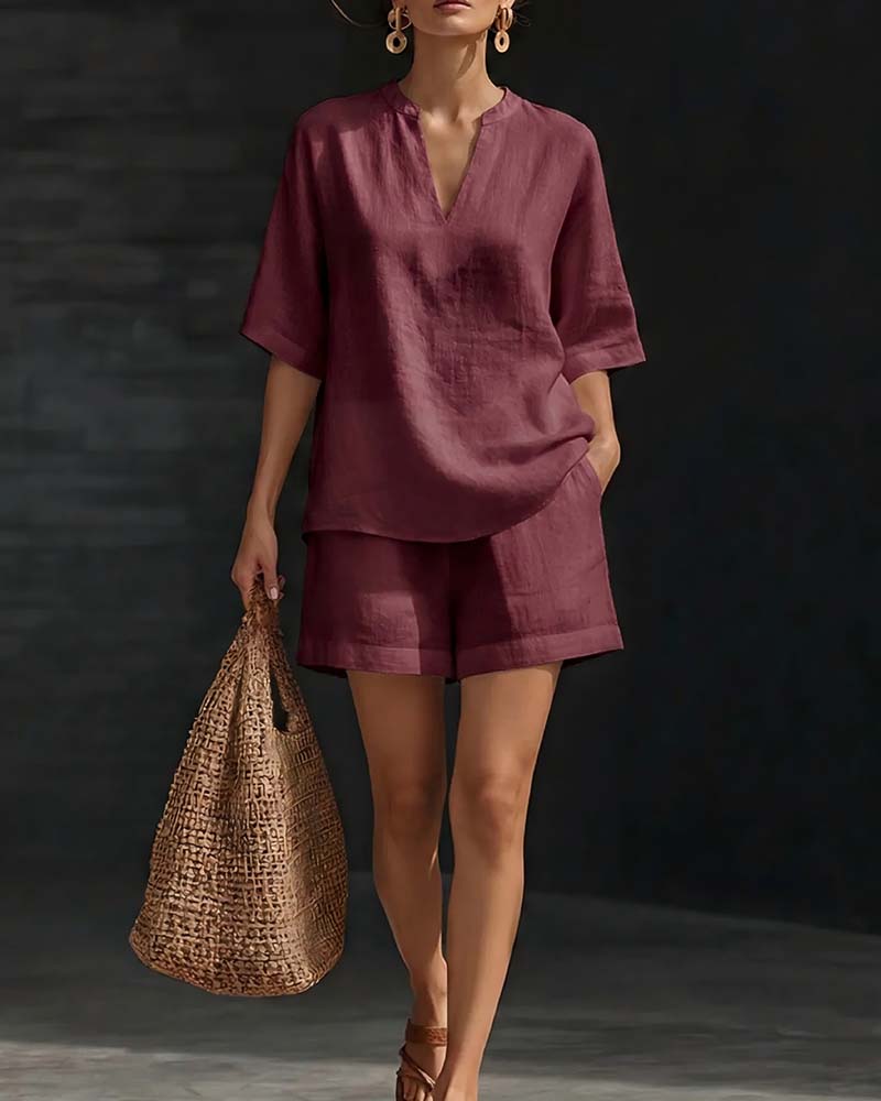 Set Casual Ellebooglange Mouw Top En Shorts