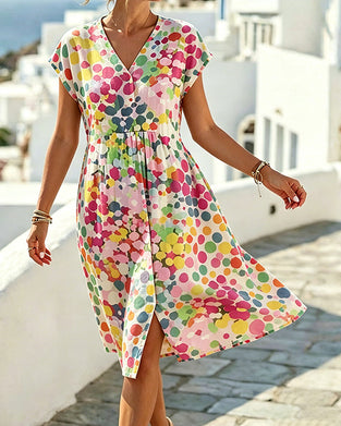 Jurk Polka Dot V-Hals Taille