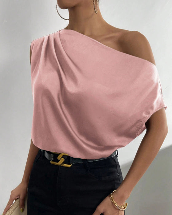 Blouse Effen Kleur Off Schouder Mouwloos
