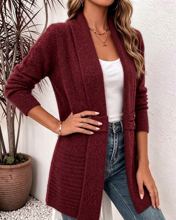 Cardigan Effen Kleur Knoop Versierd