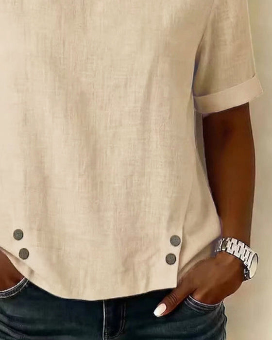 Blouse Korte Mouw Onregelmatig Design Halslijn
