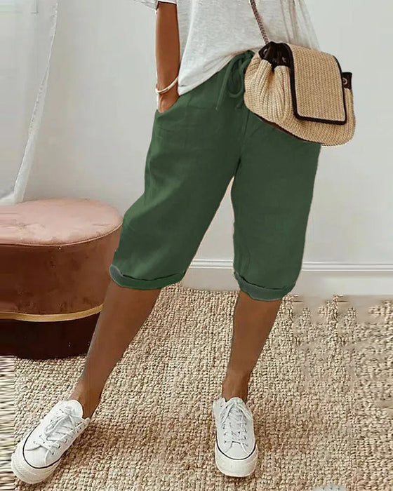 Comfortabele broek in effen kleur met trekkoord
