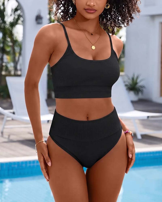 Bikini Effen U Hals Hoge Taille