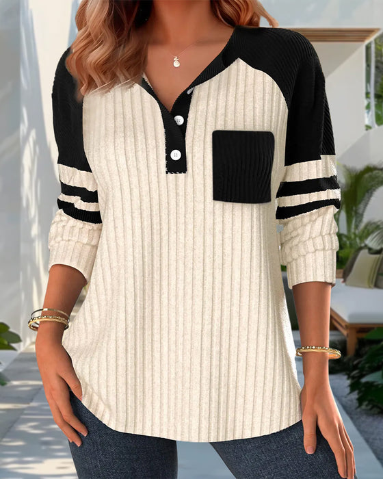 Casual color block sweatshirt met knoop en lange mouw