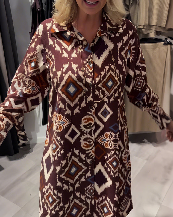 Jurk Met Overhemd In Diamantprint