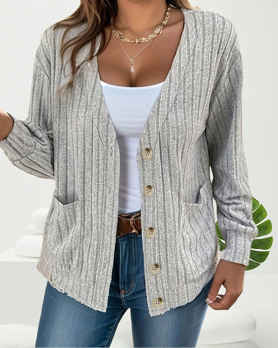 Effen jasje met V-hals en lange mouwen