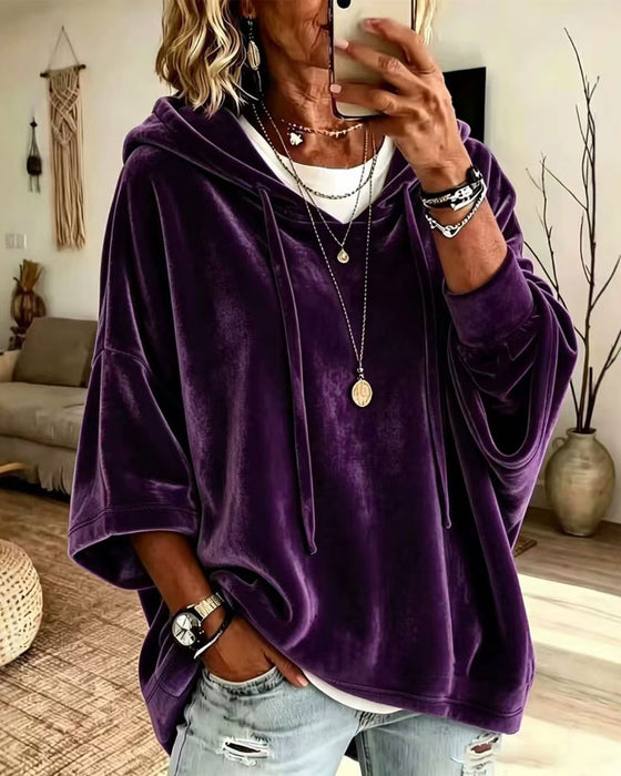 Sweatshirt 3/4-Mouw Fluweel Capuchon