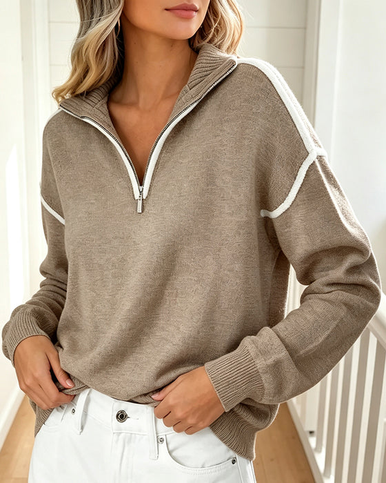 Pullover Met Halfsluiting En Contrastkraag