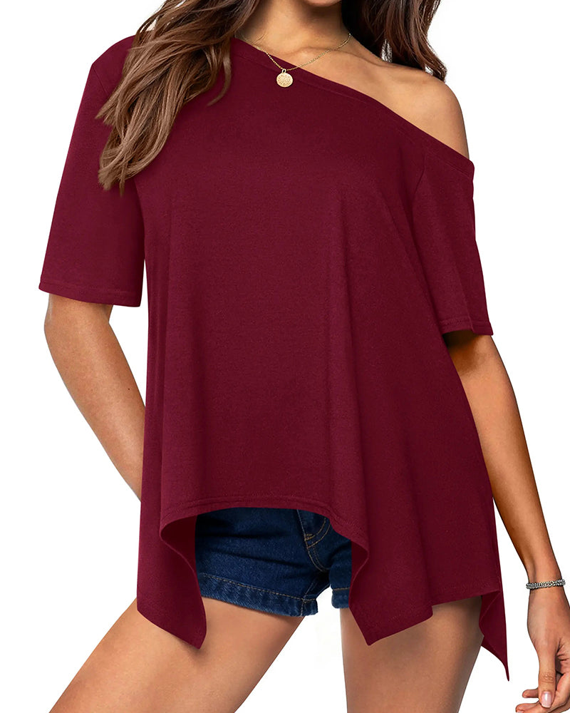 T-shirt Effen Kleur Onregelmatig