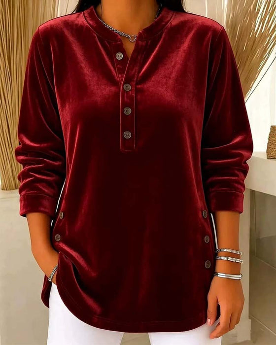 Blouse Casual Lange Mouw Henley