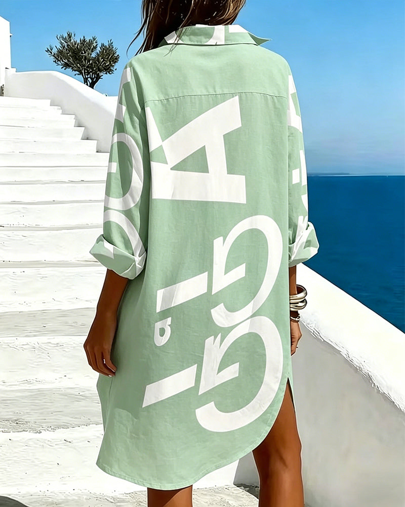 Jurk Letter Print Knoop Lange Mouw
