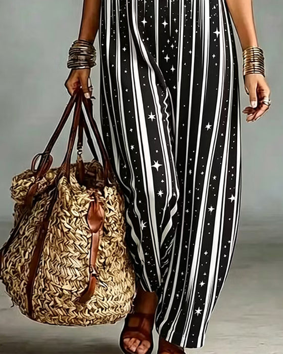 Jumpsuit V-Hals Streep Contrast Los