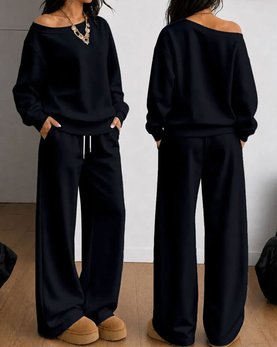 Set Eén Schouder Casual Sweatshirt Lange Broek