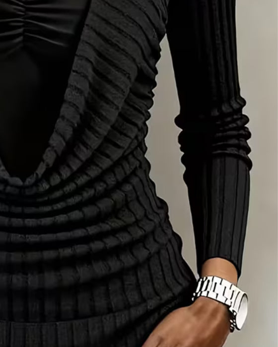 Top Faux Tweedelig Cowl Hals Lange Mouw