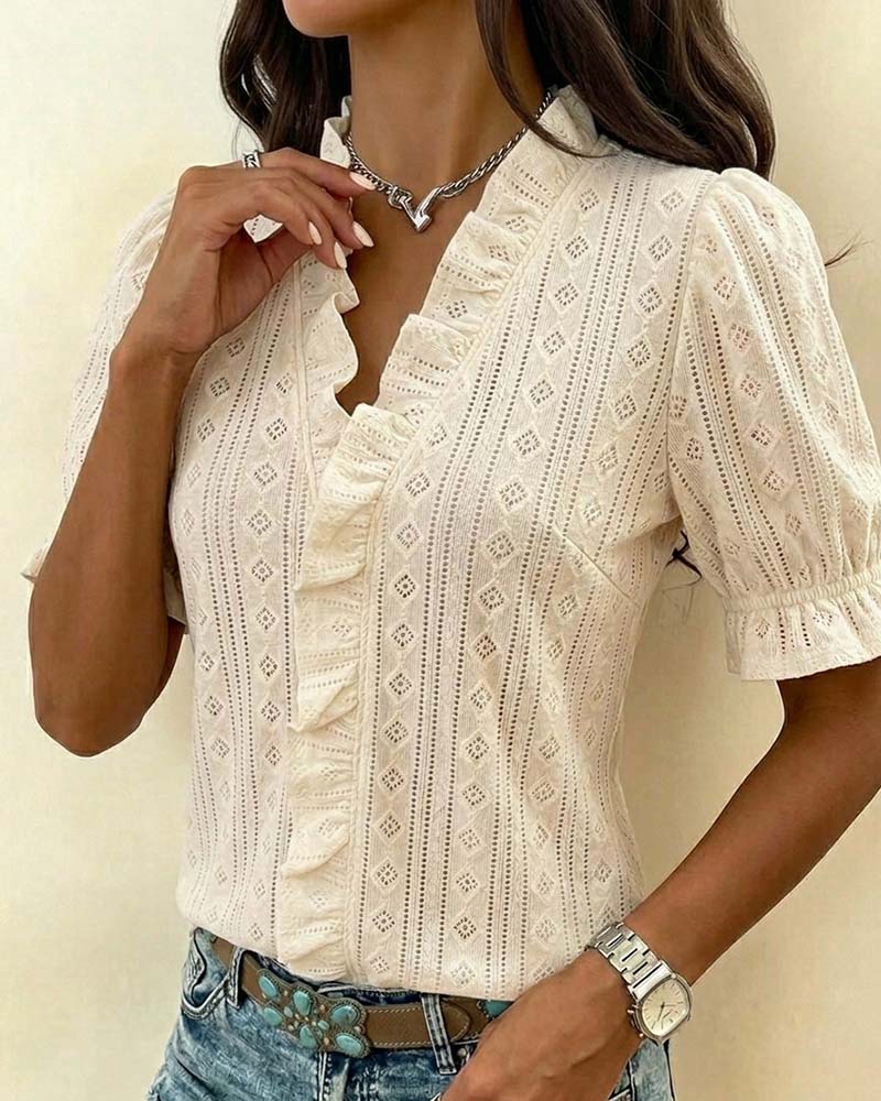 T-Shirt V-Hals Driekwart Mouw Kant