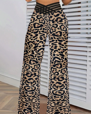 Broek Kruis-Taille Luipaard Print Uitlopend