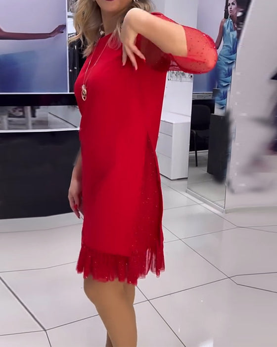 Jurk effen kleur mesh stiksels pailletten