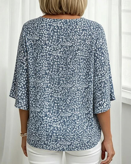 Blouse V-Hals Split Klokmouw Bloemig Ellebooglang