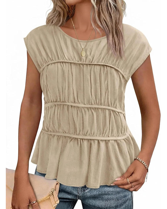 Blouse Ronde Hals Gerimpeld Taille
