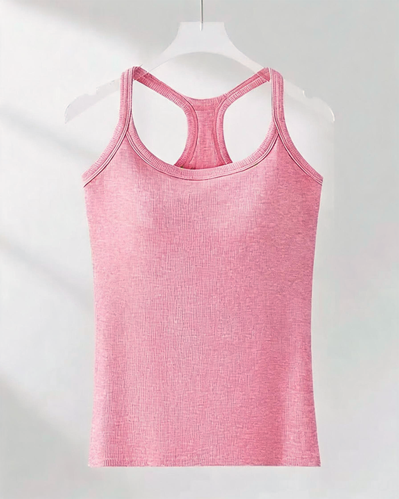 Tanktop Ingebouwde Bh Geribbeld Effen