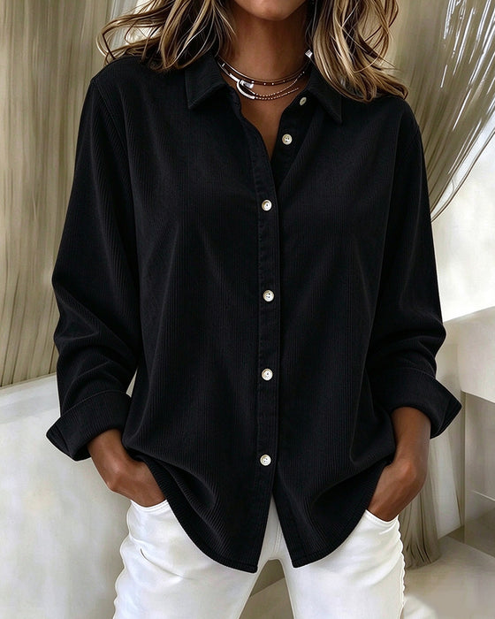 Shirt Ribfluweel Casual Effen