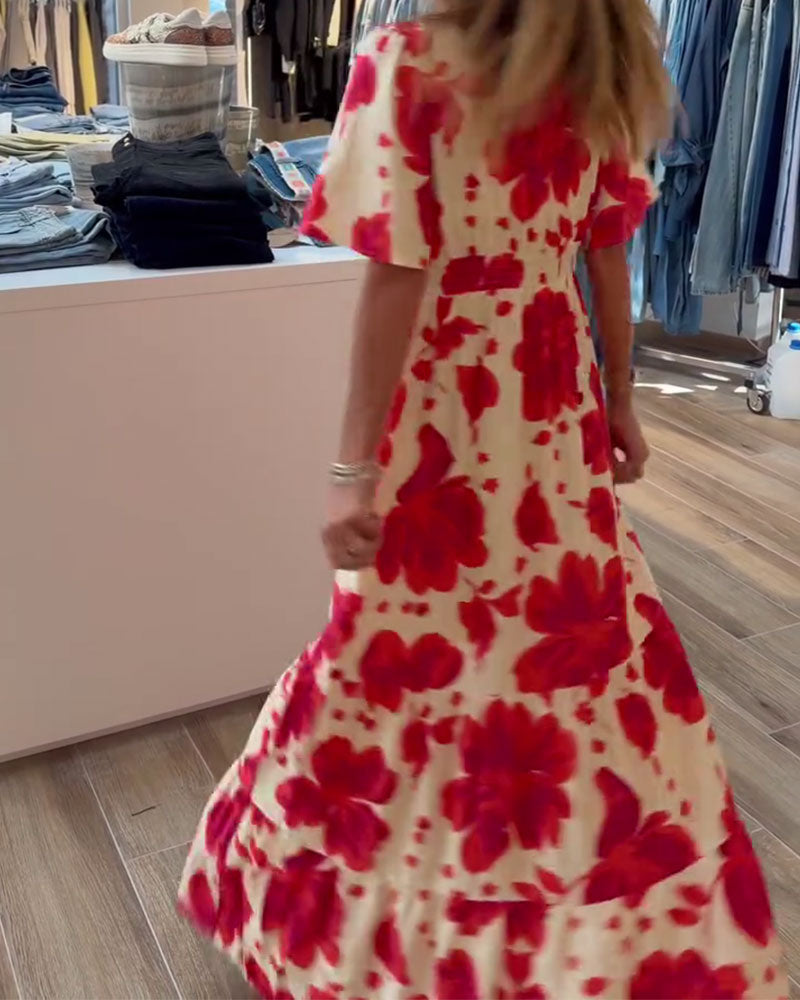 Jurk Diepe V Resort Taille Geprint