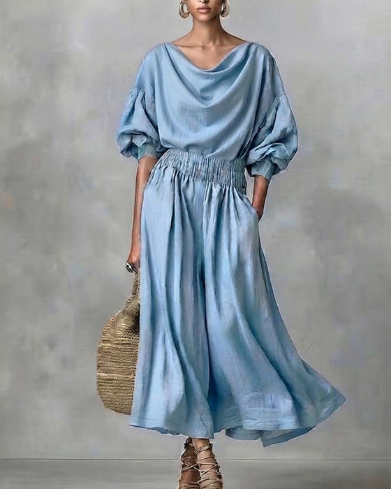 Jurk Effen Kleur Cowl Hals